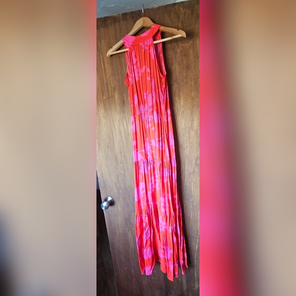 SHEIN Red and Pink Floral Maxi Dress
